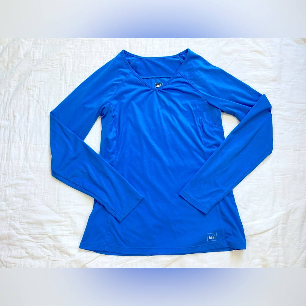 Womens REI Long Sleeve V-neck Tee Bright Blue XS